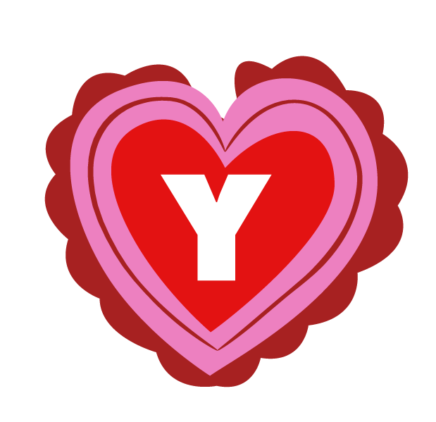 Red and pink heart-shaped icon with white letter Y in the center
