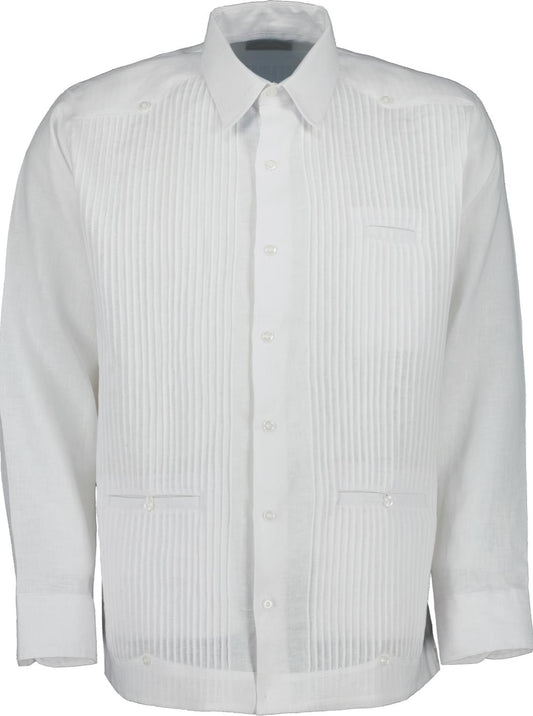 Front view of the white presidential guayabera yucatecan shirt 