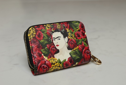 Red flowers and Frida Kahlo Secure Armored Zipper Wallet